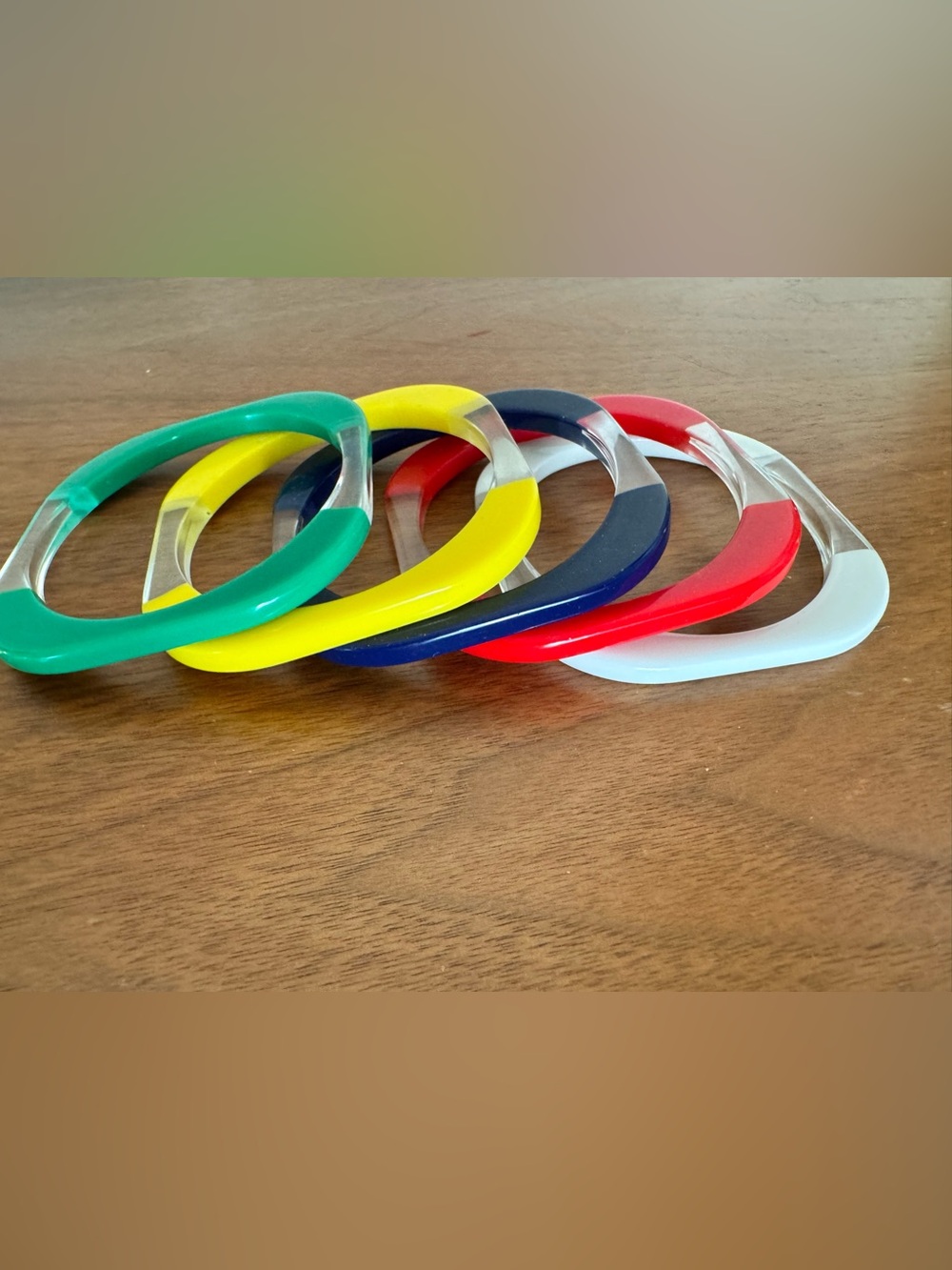 Vintage 1980s Lucite Acrylic Bangle Bracelets Set of 5 Colorblock Square Mod